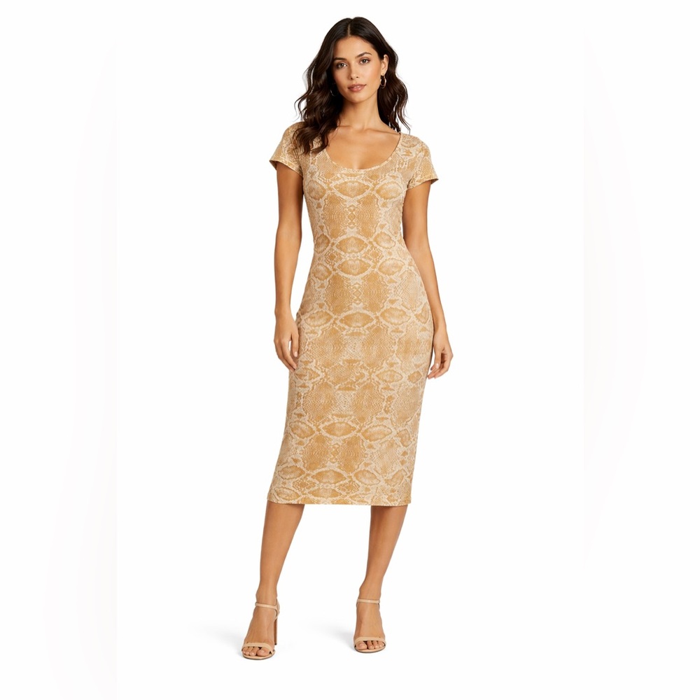 ✨NWT Rachel Pally Snake Print Midi Dress Stretch Short Sleeve Large ✨